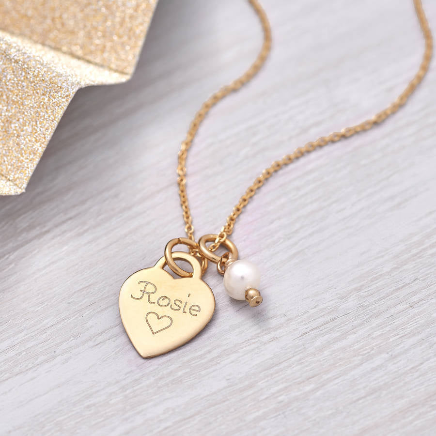 Personalised Petite Yellow or Rose Gold Heart Charm Necklace