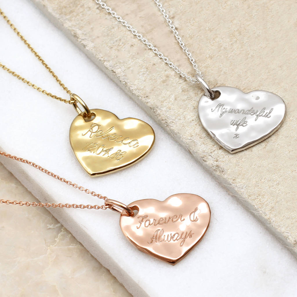 Personalised Precious Metal Hammered Heart Necklace