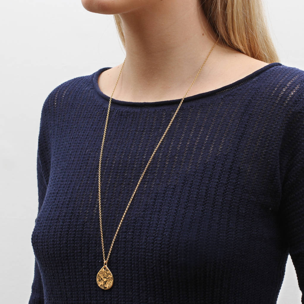 Personalised Precious Metal Hammered Teardrop Necklace
