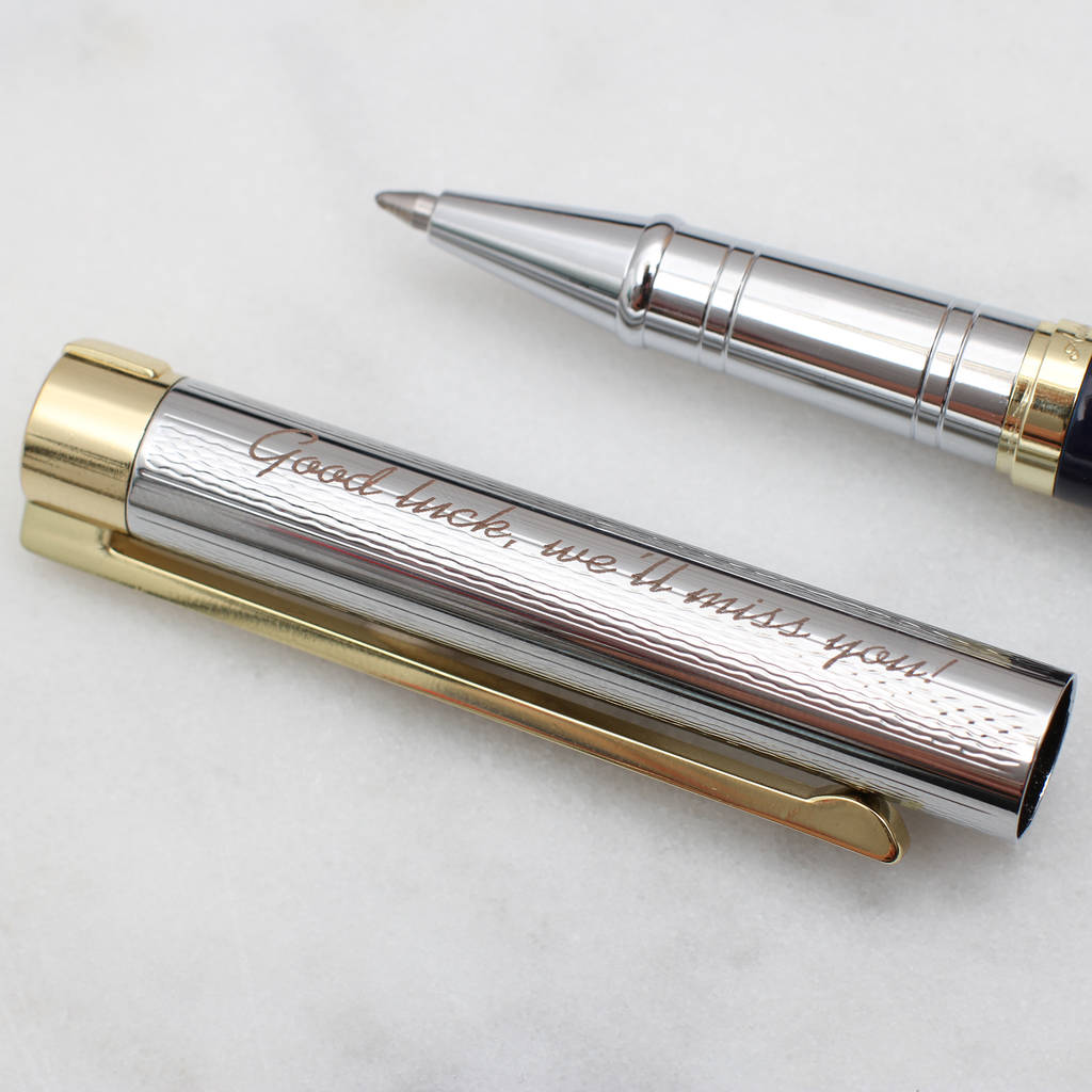 Personalised Rhodium Plated And Enamel Rollerball Pen