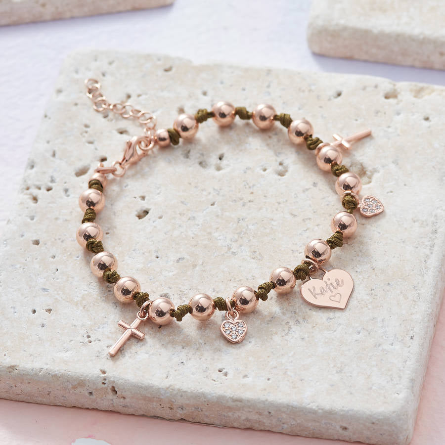 Personalised Rose Gold Plated And Silk Charm Bracelet