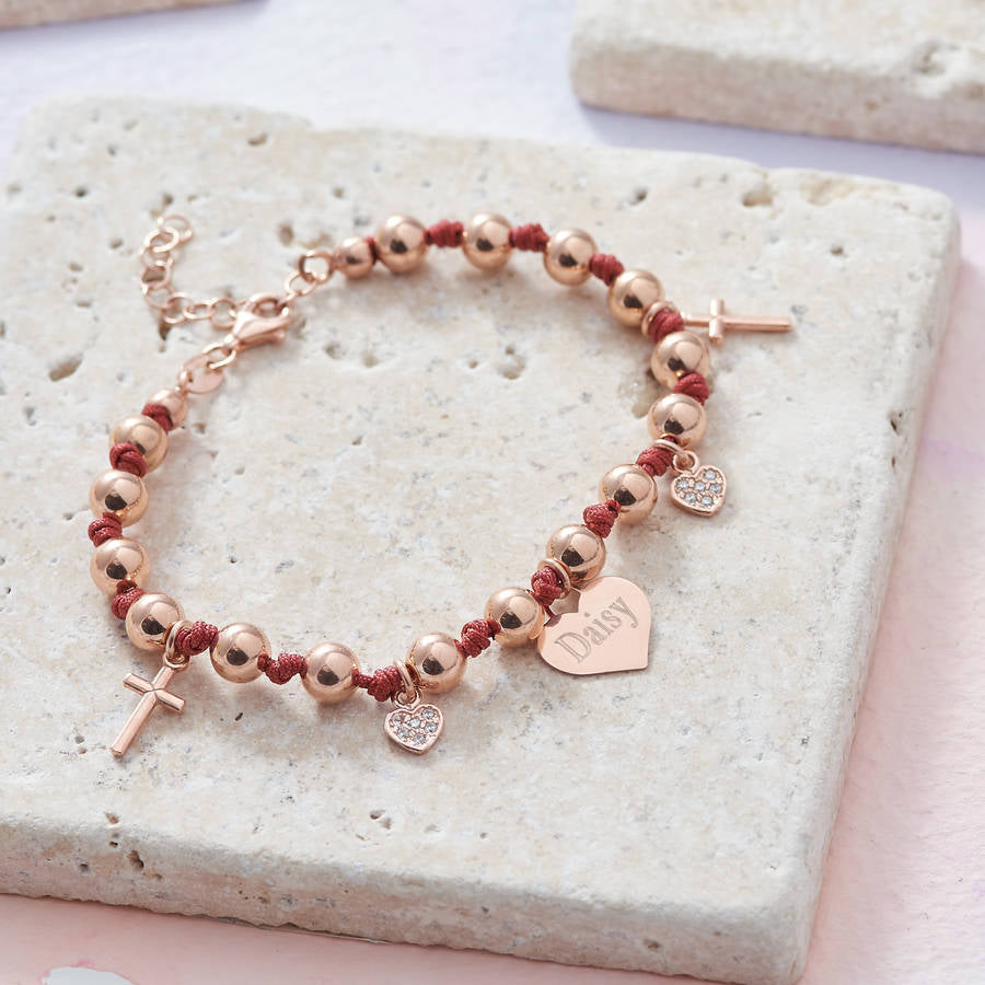 Personalised Rose Gold Plated And Silk Charm Bracelet