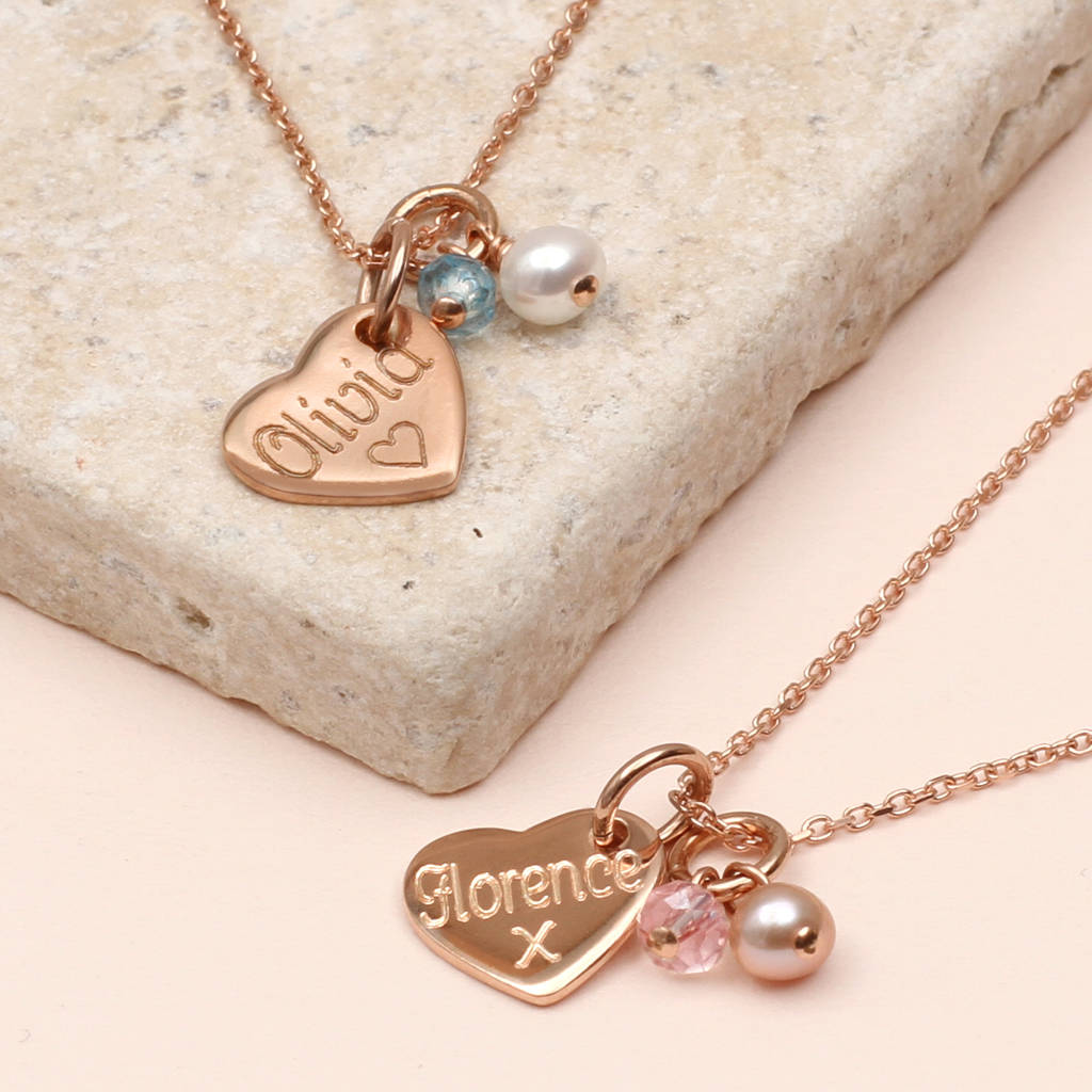 Personalised 18ct Rose Gold Plated Charm & Pearl Necklace