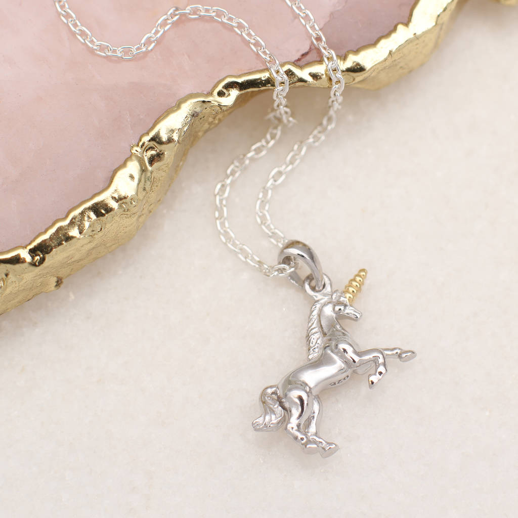 Personalised Silver & 18ct Gold Plated Mini Unicorn Necklace