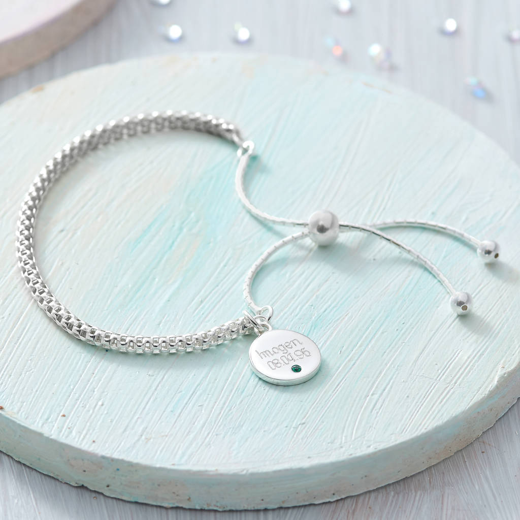 Personalised Silver Disc Birthstone Friendship Bracelet
