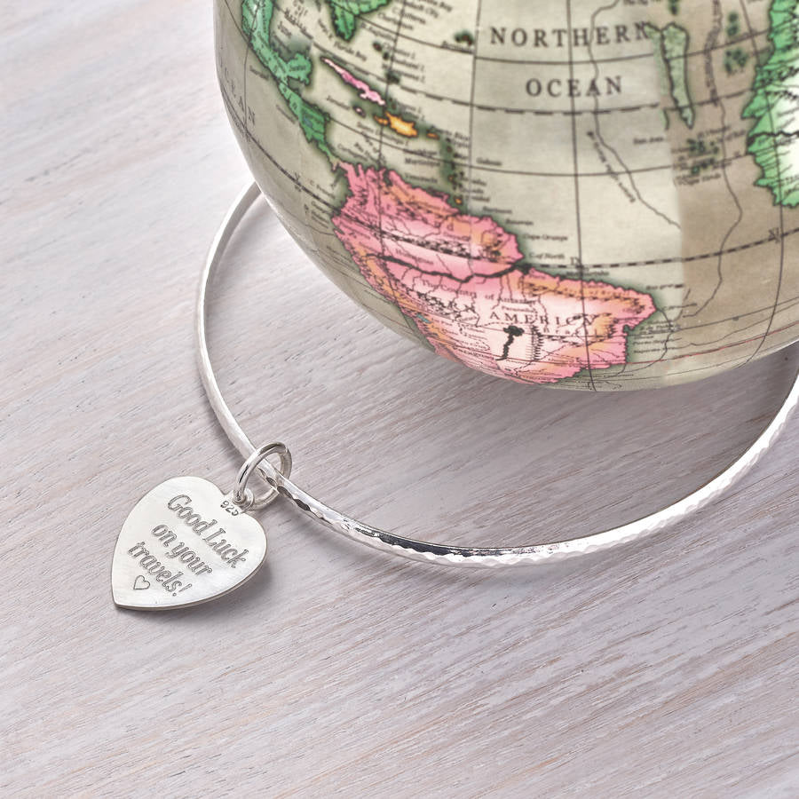 Personalised Silver St Christopher Heart Charm Bangle