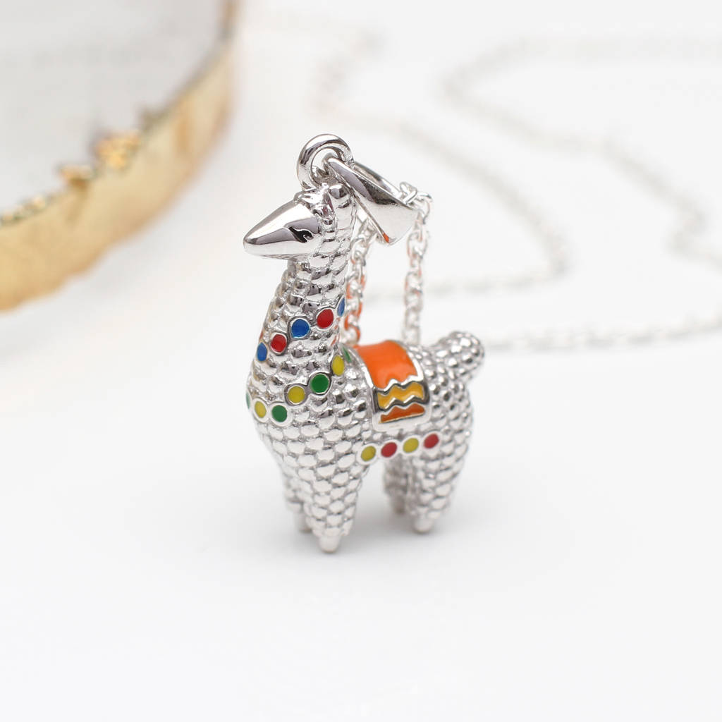 Personalised Sterling Silver & Enamel Llama Necklace