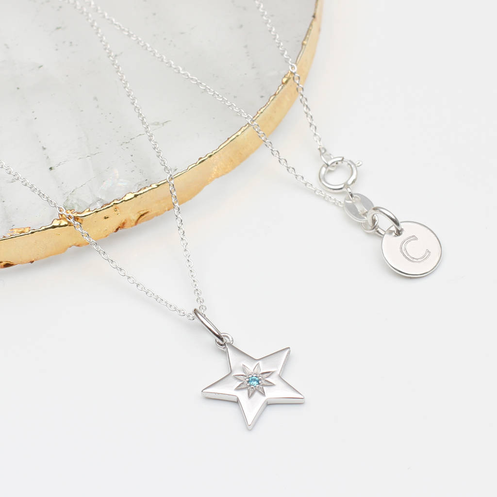 Personalised Sterling Silver Birthstone Star Necklace
