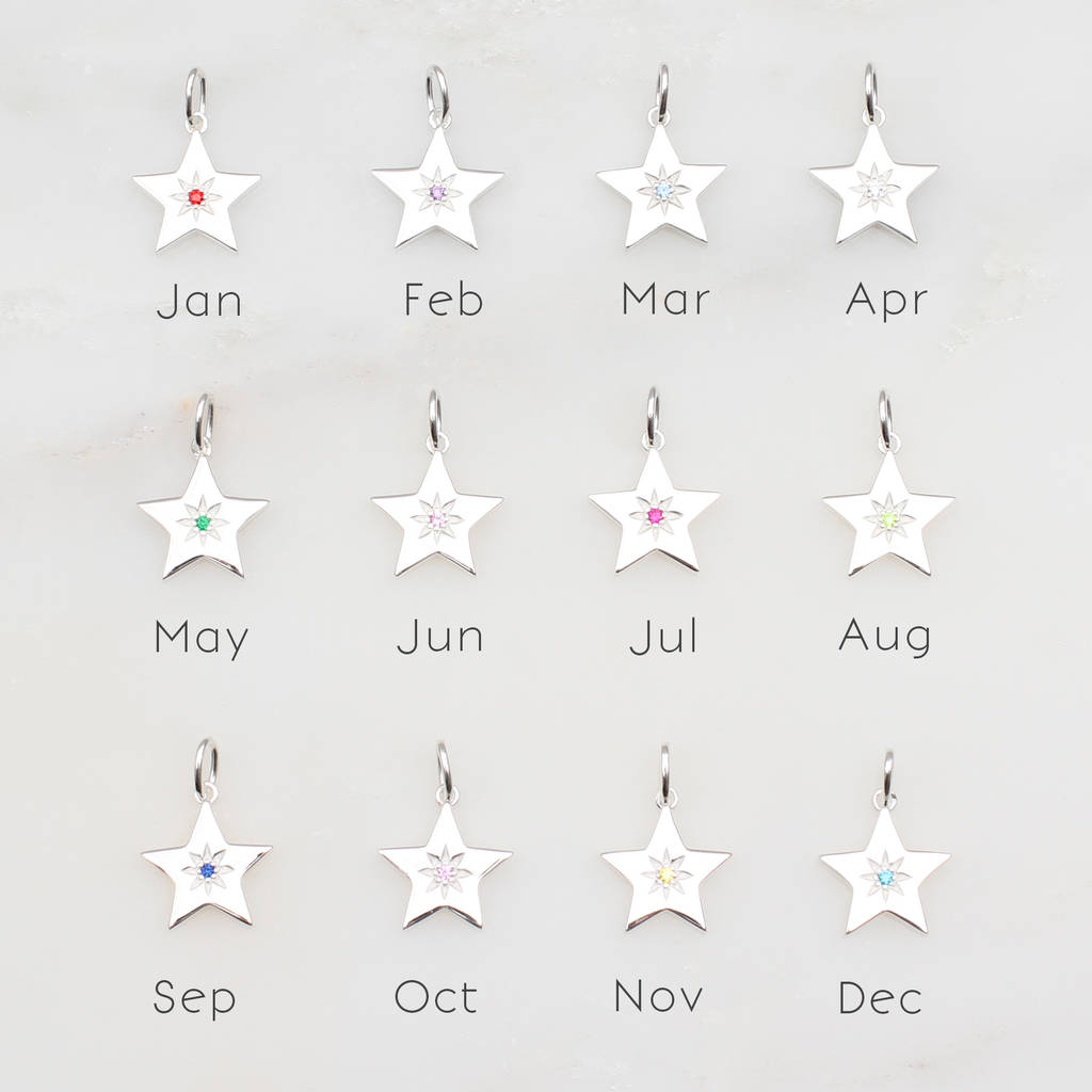 Personalised Sterling Silver Birthstone Star Necklace