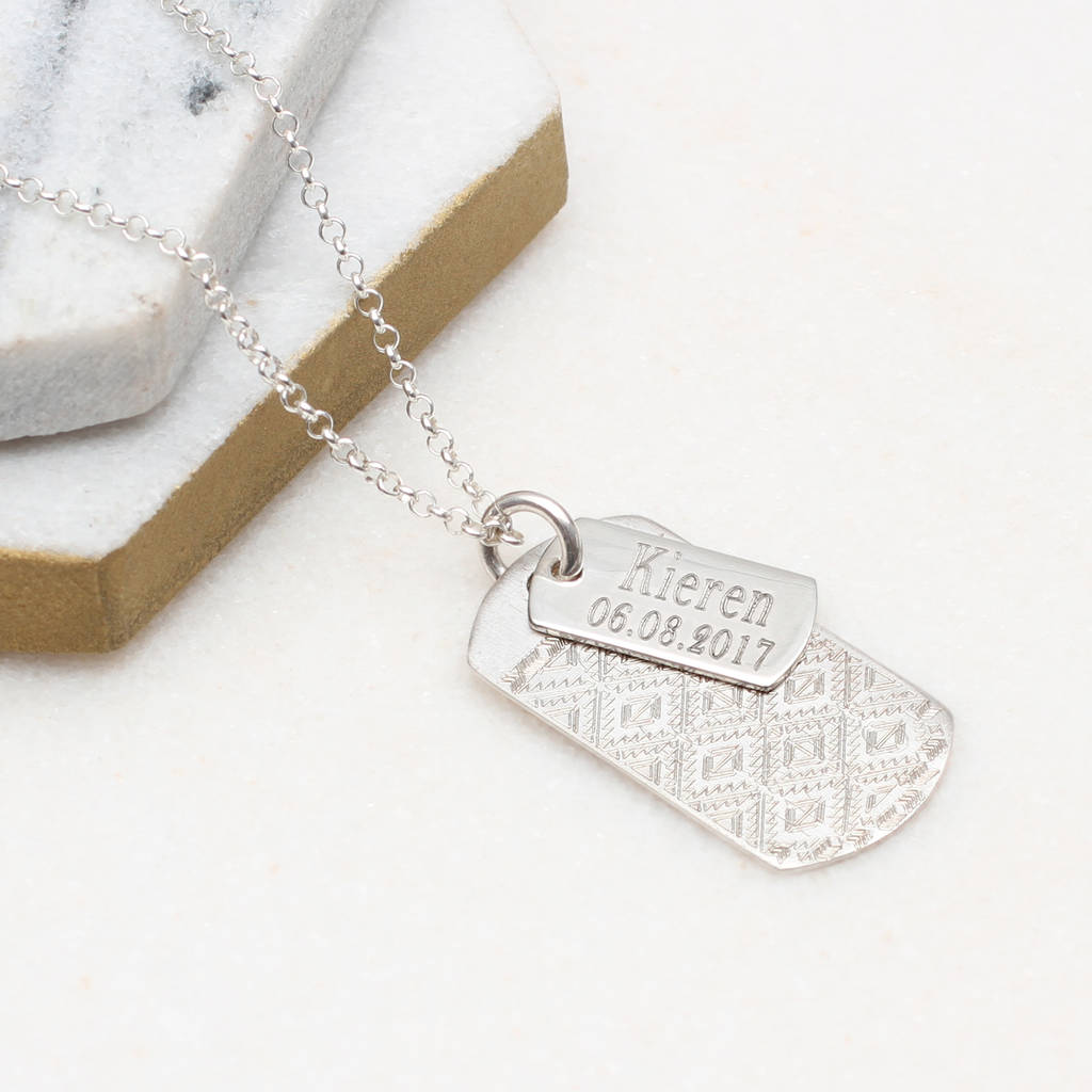 【HURLEY BURLEY】Silver Wing And Dogtag Pendant 名入れ ♪ Personalised Sterling Silver Double Dog Tag Necklace