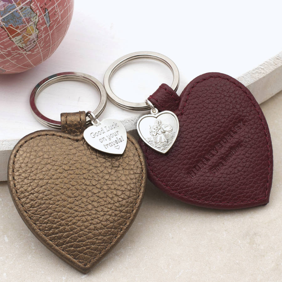 Personalised Sterling Silver St Christopher Heart Keyring
