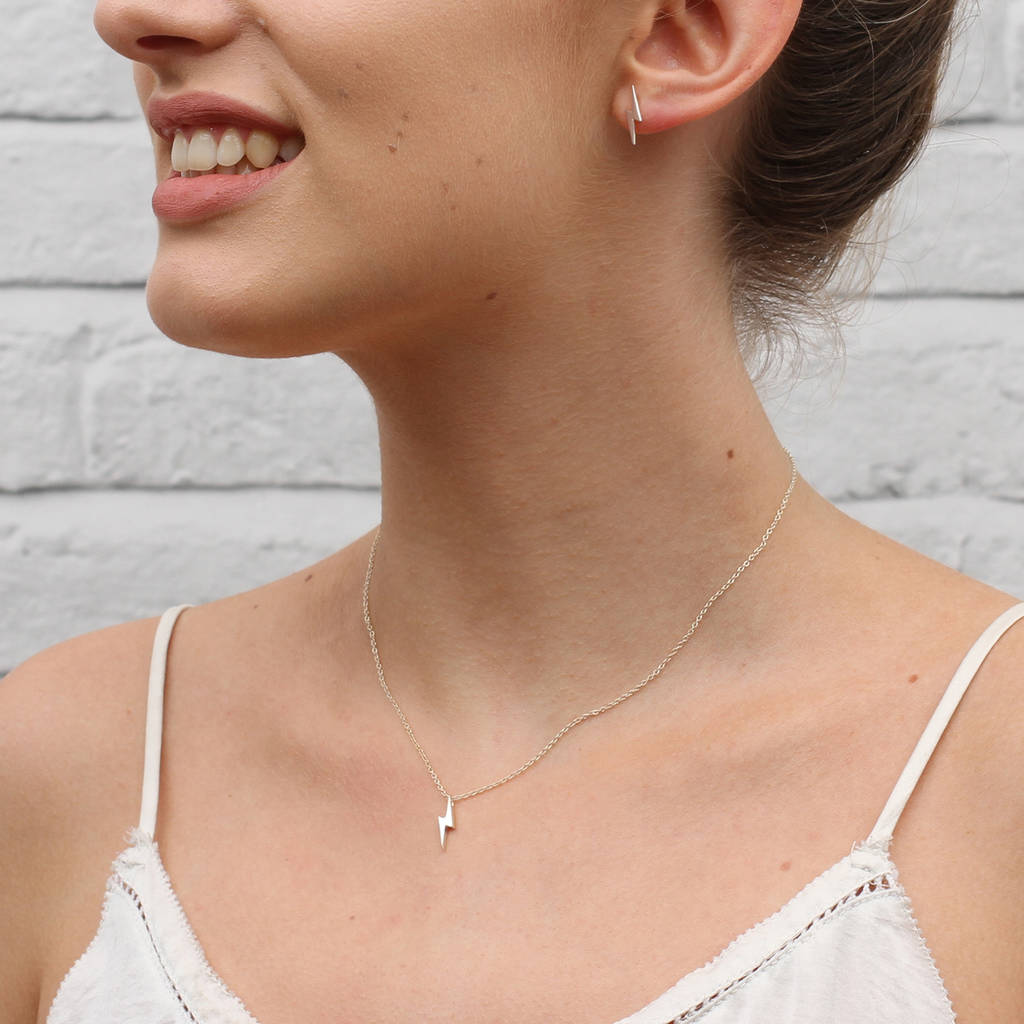 Personalised Sterling Silver Lightning Bolt Necklace