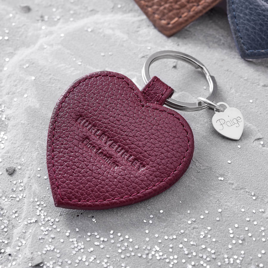 Personalised Leather Heart Charm Keyring