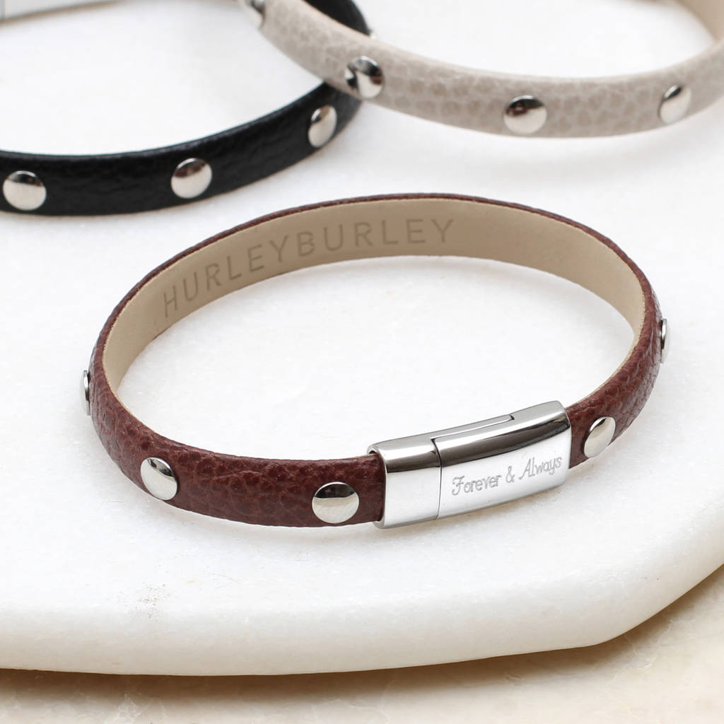 Personalised Textured Leather Stud Bracelet