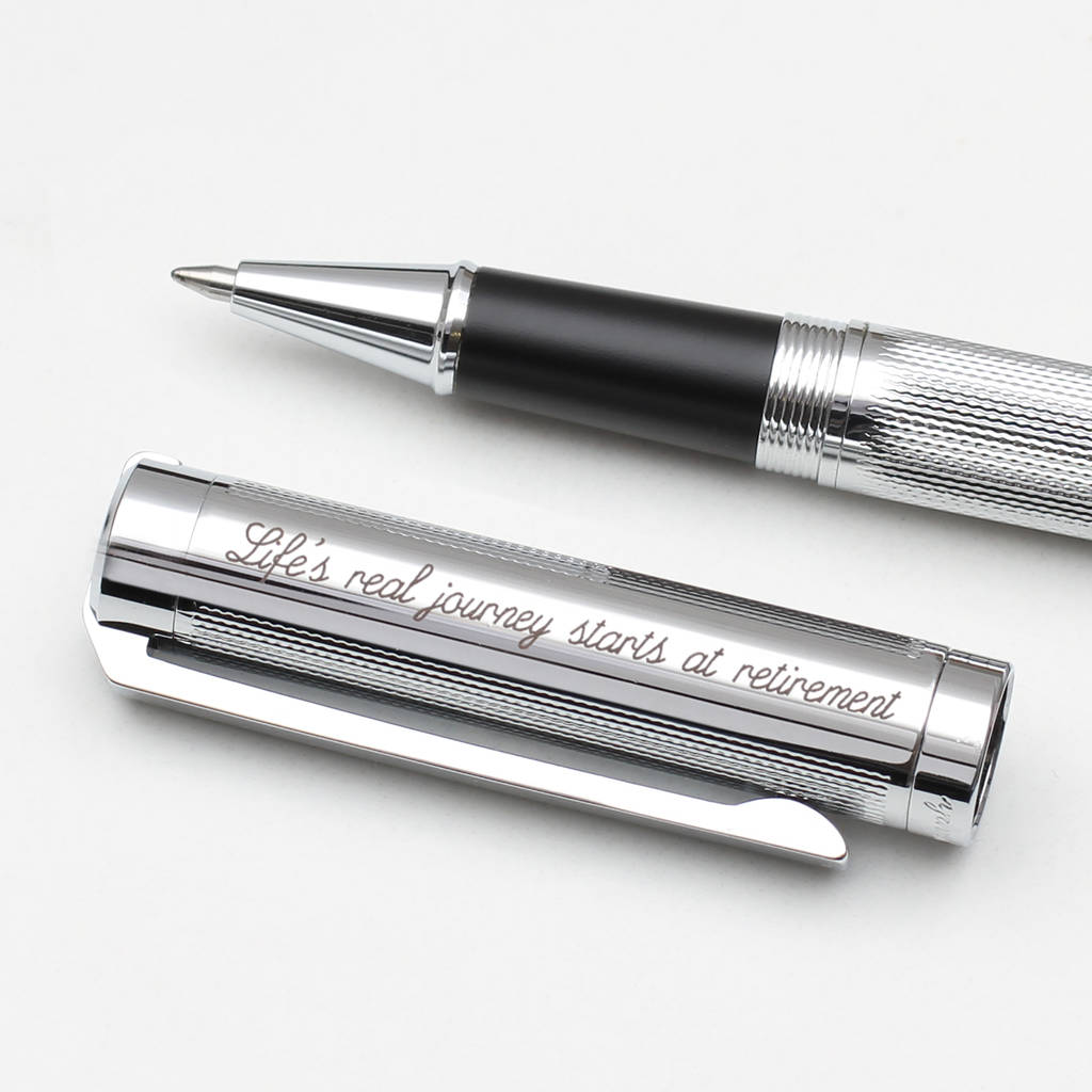 Personalised Textured Rhodium Rollerball Pen
