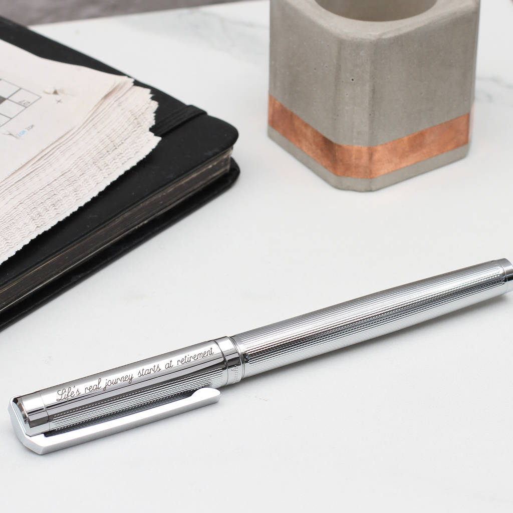 Personalised Textured Rhodium Rollerball Pen