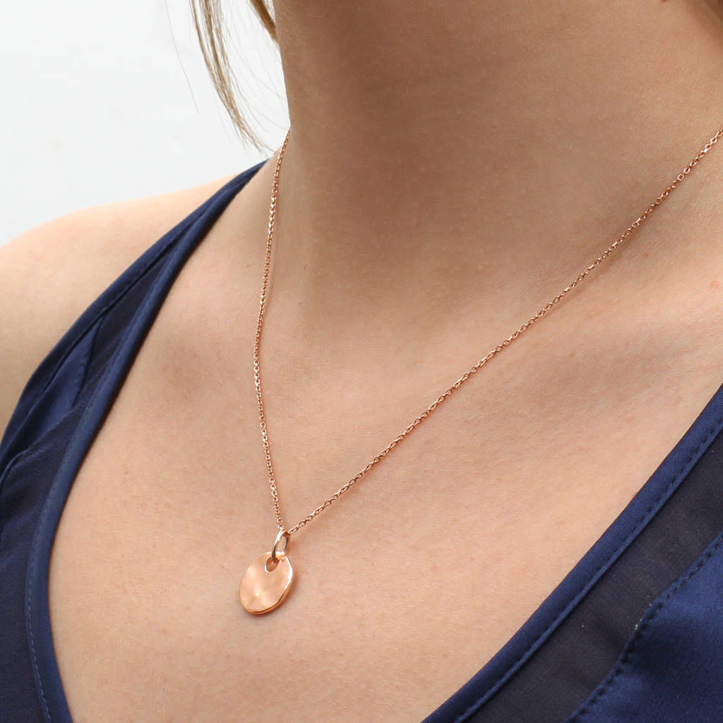 18ct Rose Gold Personalised Hammered Initial Disc Necklace