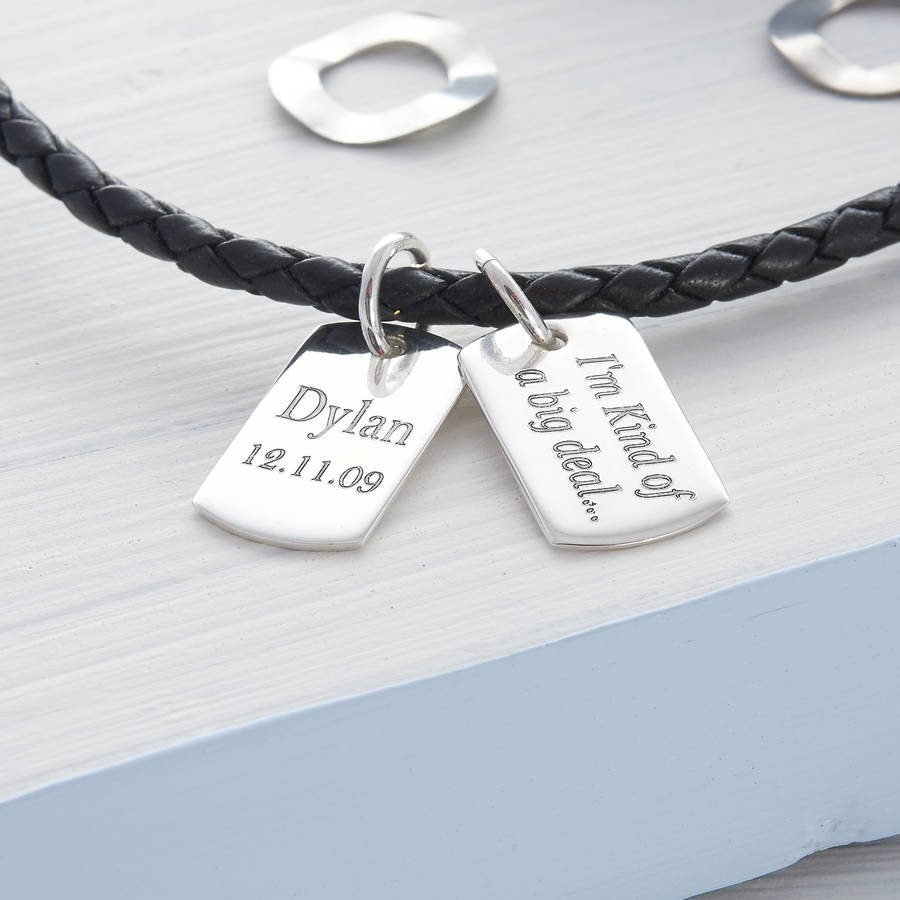 Personalised Silver And Leather Double Dog Tag Necklace