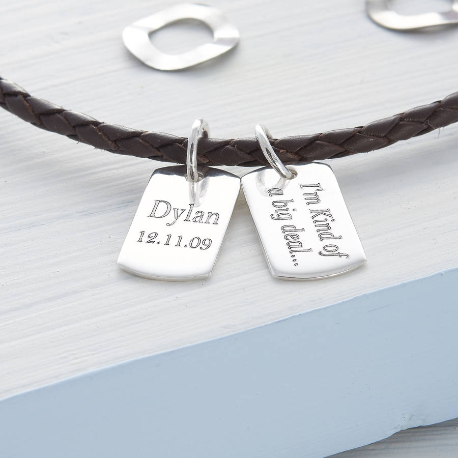 Personalised Silver And Leather Double Dog Tag Necklace