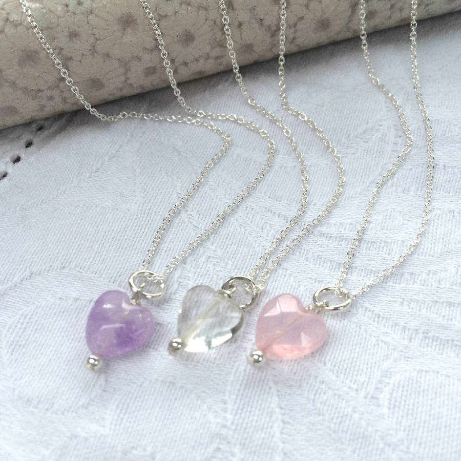 Girl's Silver & Semi Precious Stone Heart Necklace