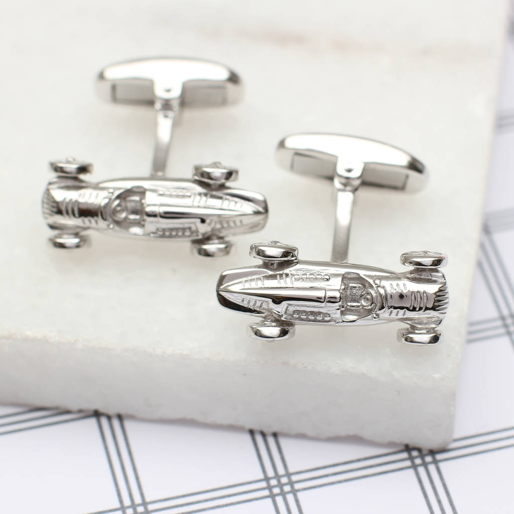 Solid Sterling Silver Racing Car Cufflinks