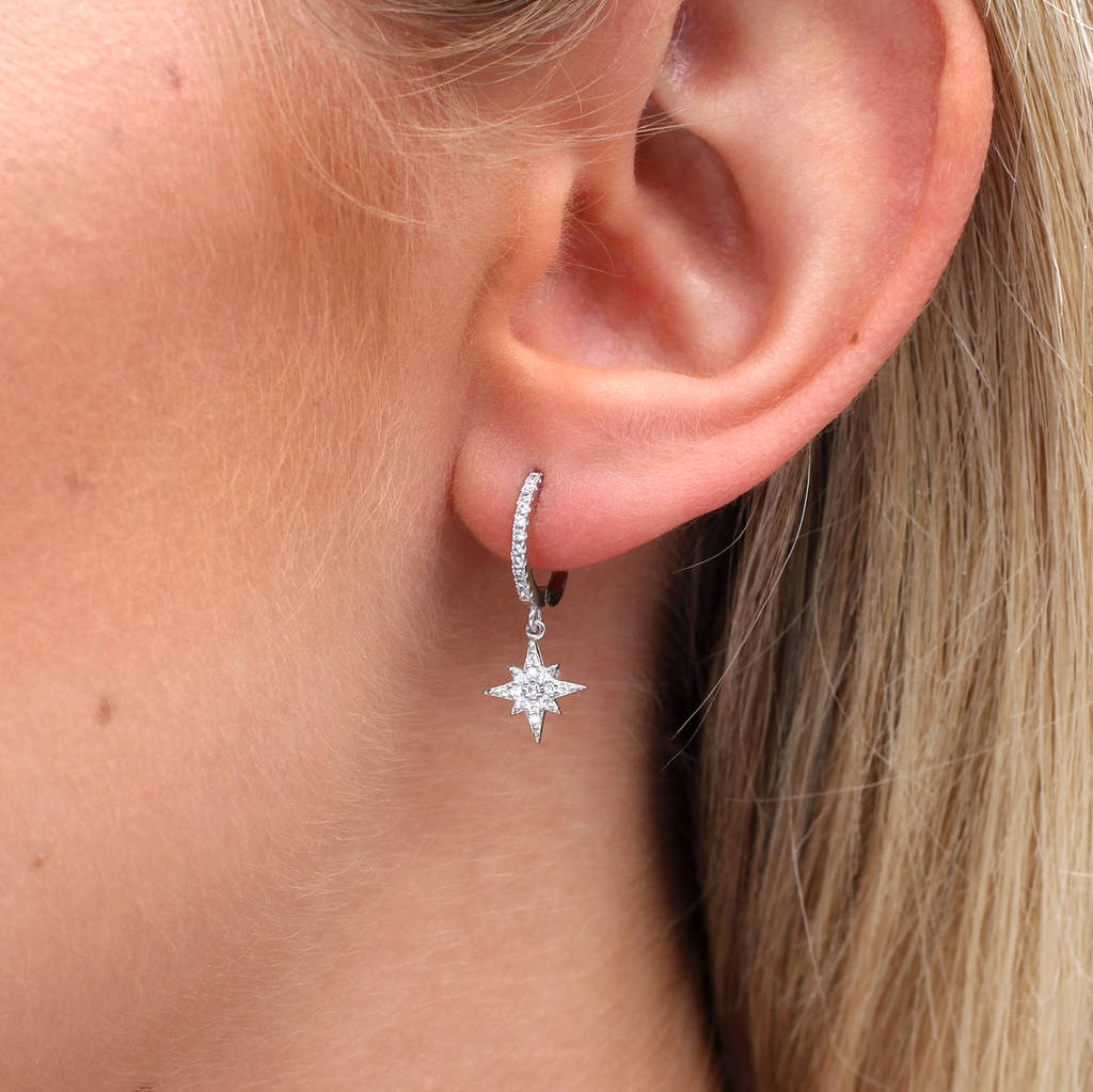 Sterling Silver & Crystal Celestial Huggie Earrings