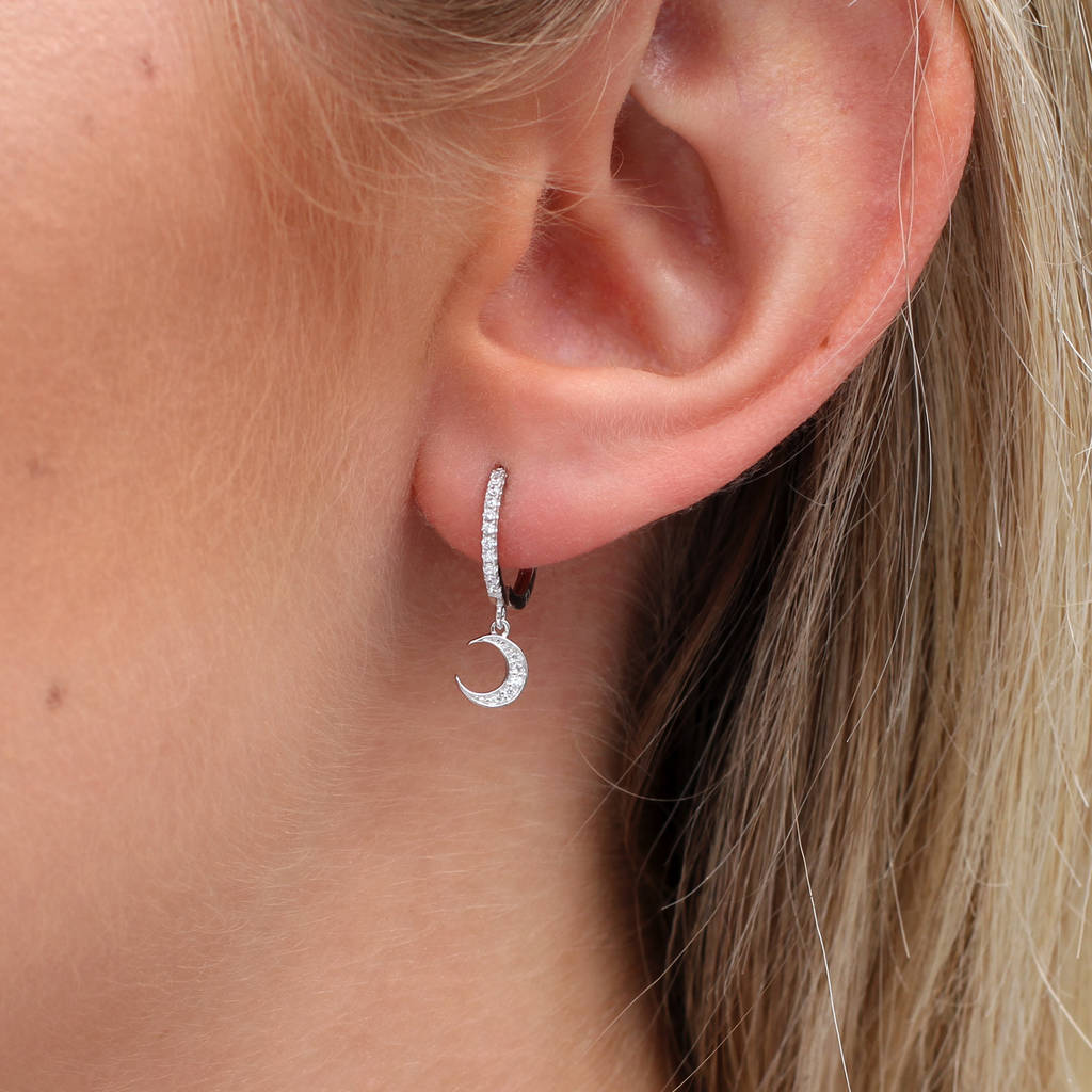 Sterling Silver & Crystal Celestial Huggie Earrings