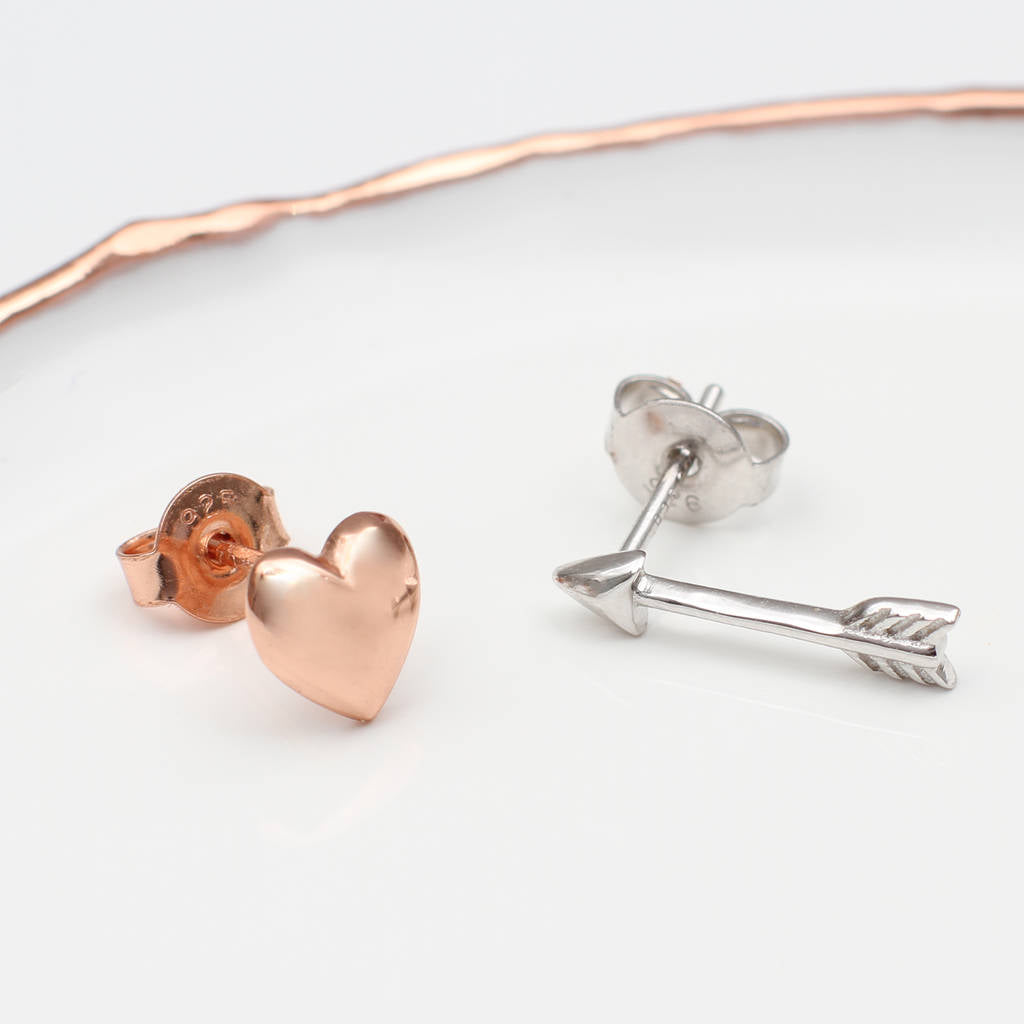 Sterling Silver And 18ct Rose Gold Plated Mismatched Love Earrings