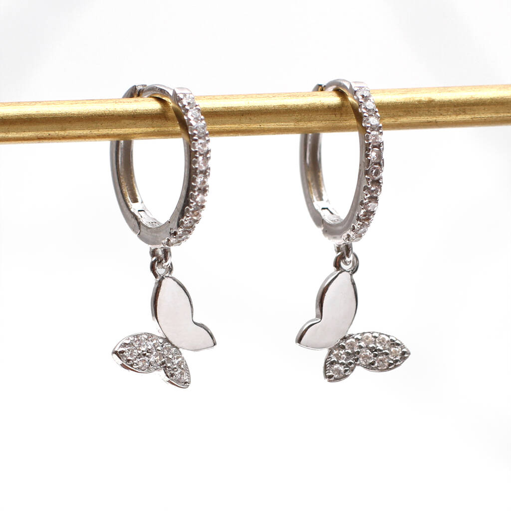 Sterling Silver Butterfly Huggie Hoop Earrings