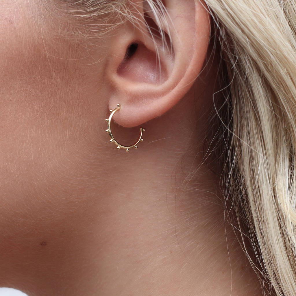 18ct Rose Gold Plated Bead Edge Hoop Earrings