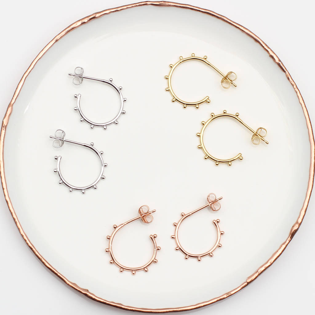 18ct Rose Gold Plated Bead Edge Hoop Earrings