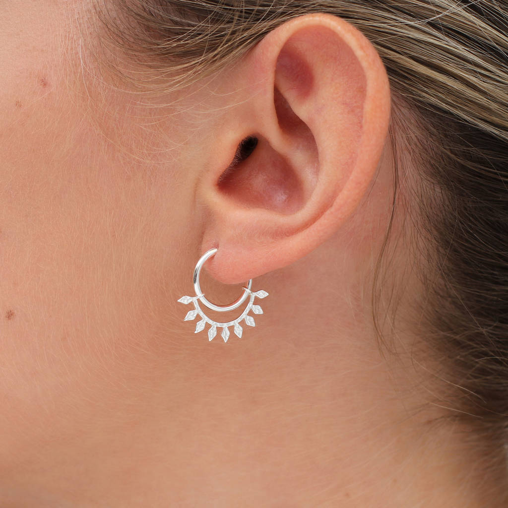 Sterling Silver Or 18ct Gold Plated Leaf Detail Hoop Earrings