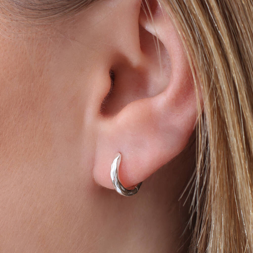 Sterling Silver or Gold Plated Hammered Huggie Hoop Earrings