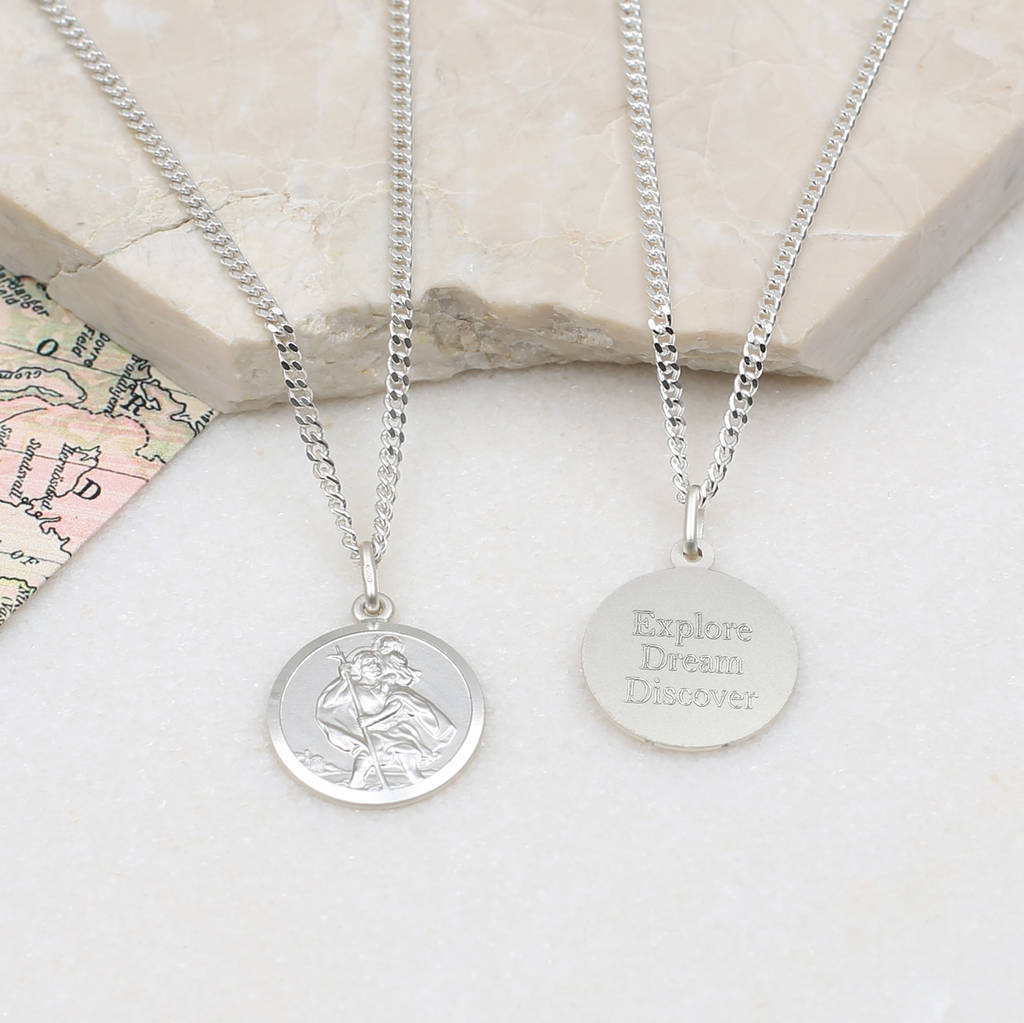 Sterling Silver St Christopher And Curb Chain
