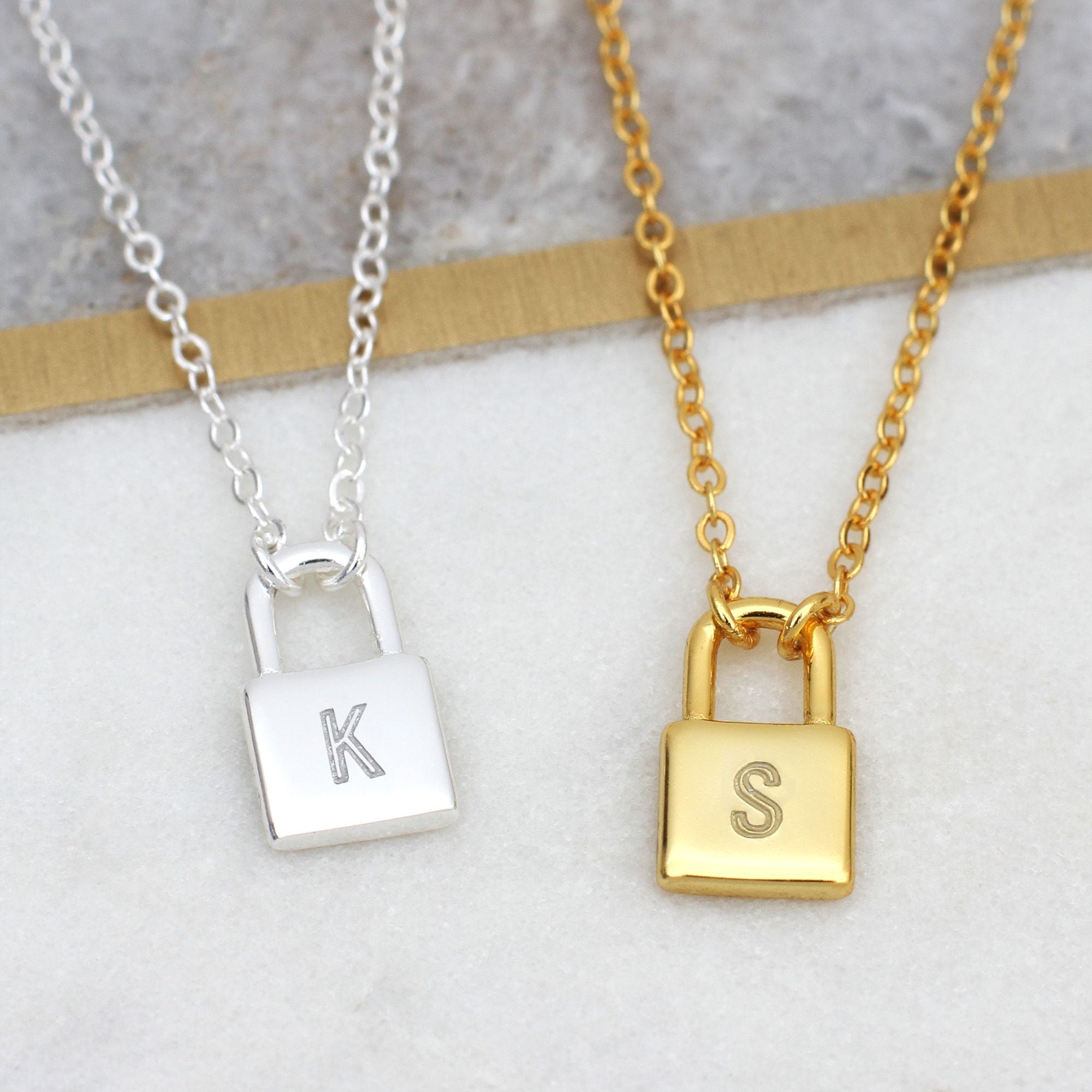 Personalised Gold Plated or Silver Padlock Necklace