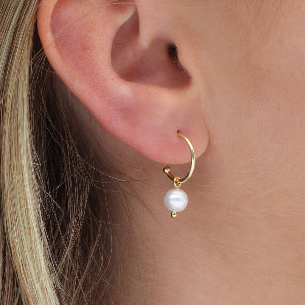 18ct Gold Plated Or Sterling Silver Pearl Hoop Earrings