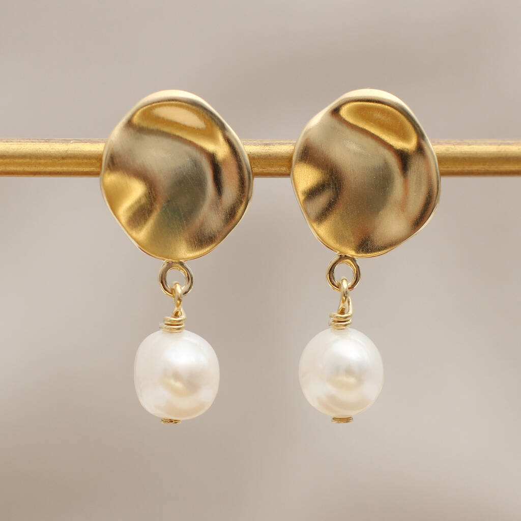 18ct Gold Plated Sterling Silver Pearl Disc Earrings