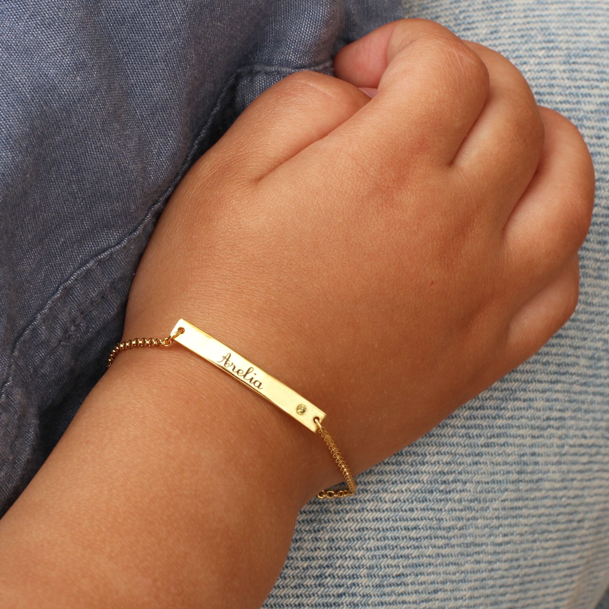 Personalised 18ct Gold Plated Child's Birthstone Christening Bracelet