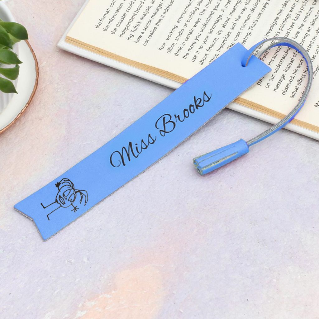 I've Drawn My Teacher Personalised Child's Drawing Leather Bookmark
