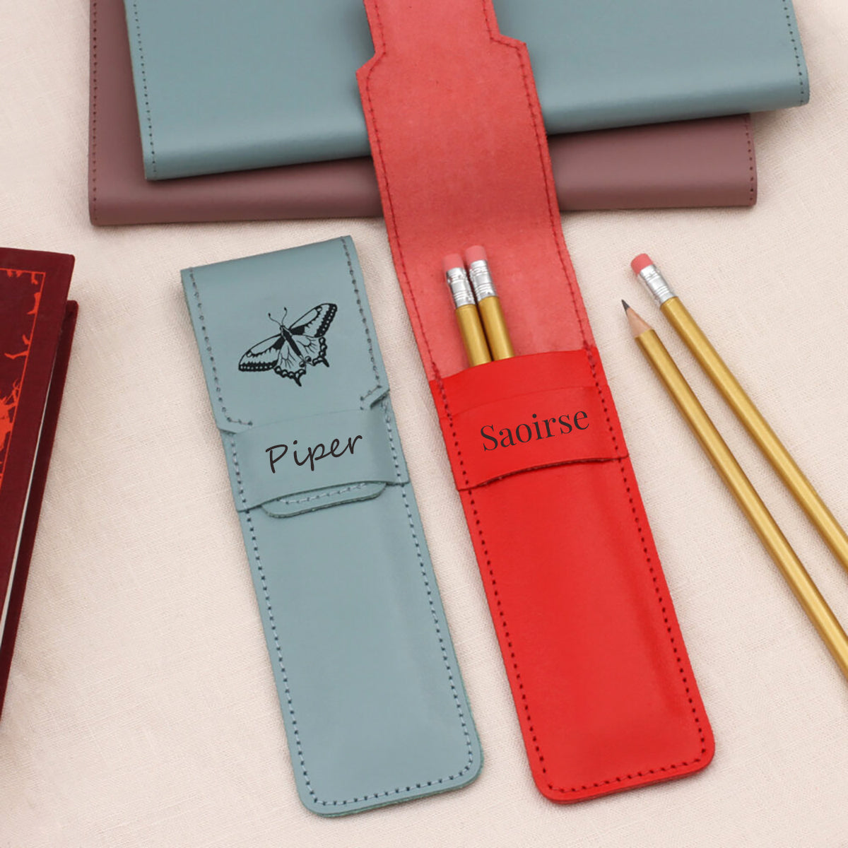 Personalised Children's Leather Pencil Case Set