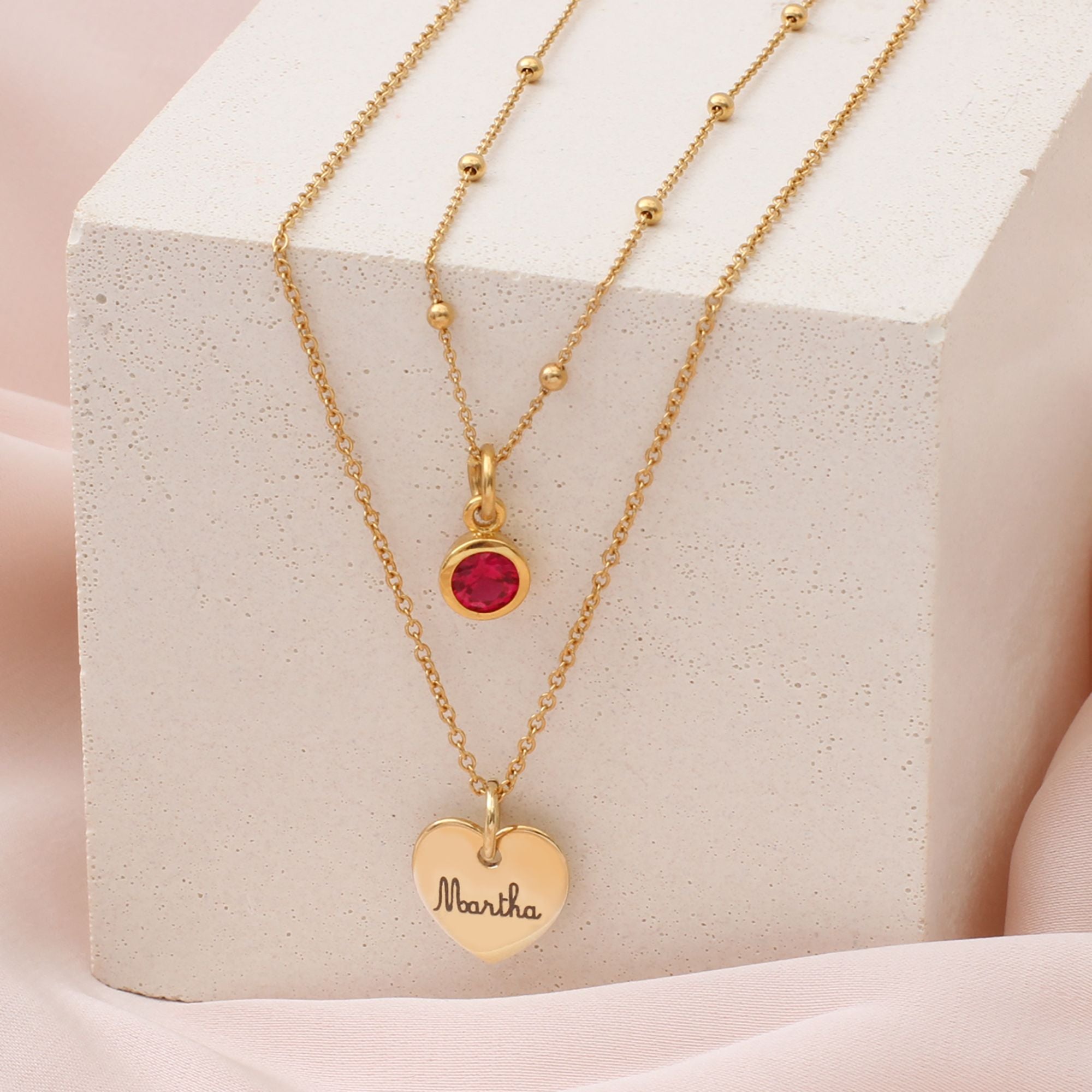 Sterling Silver or 18ct Gold Plated Personalised Birthstone Layer Necklace