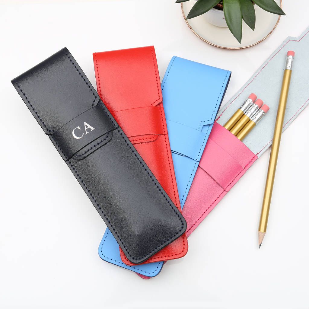 Personalised Embossed Initials Leather Pencil Case Set