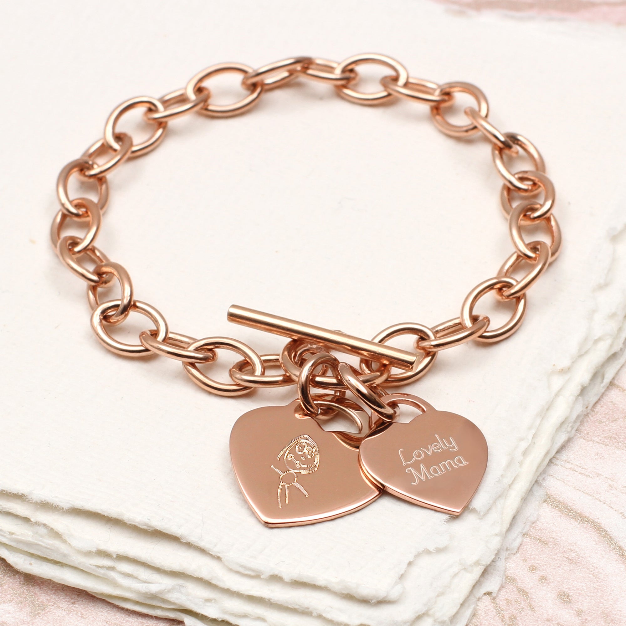 Personalised 18ct Rose Gold Plated Child's Drawing Charm Bracelet