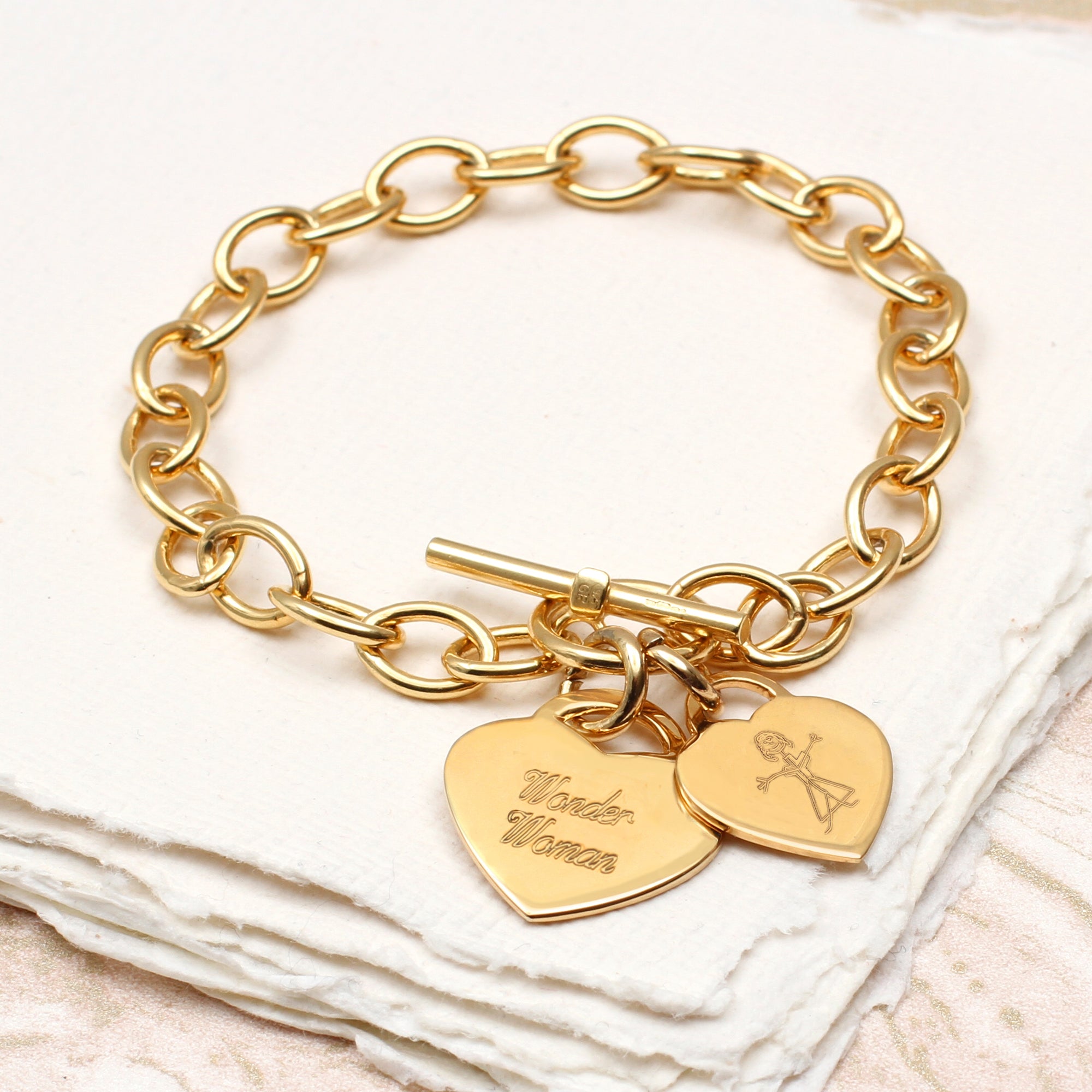 Personalised 18ct Yellow Gold Plated Child's Drawing Charm Bracelet