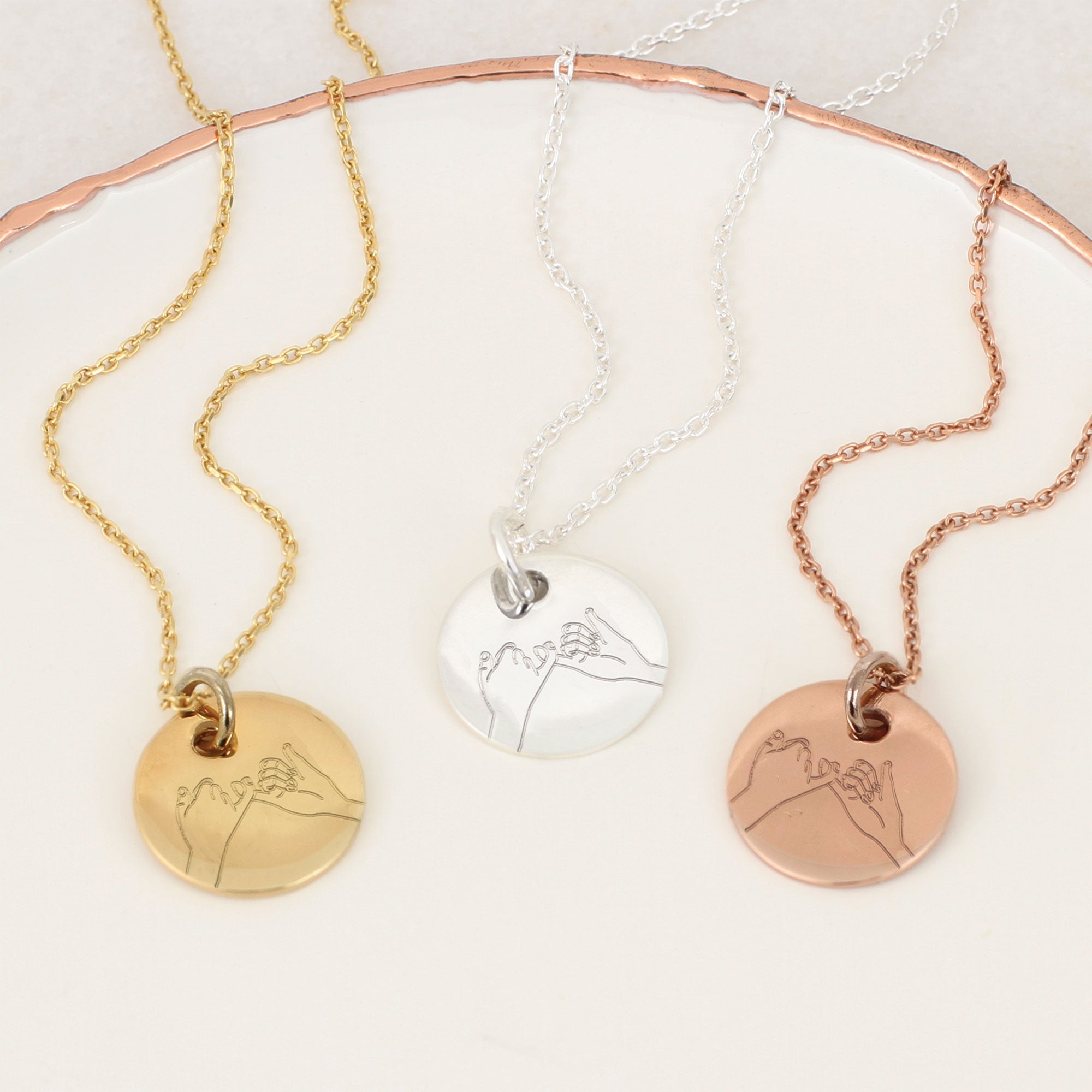 Sterling Silver or Gold Plated Pinky Promise Disc Necklace