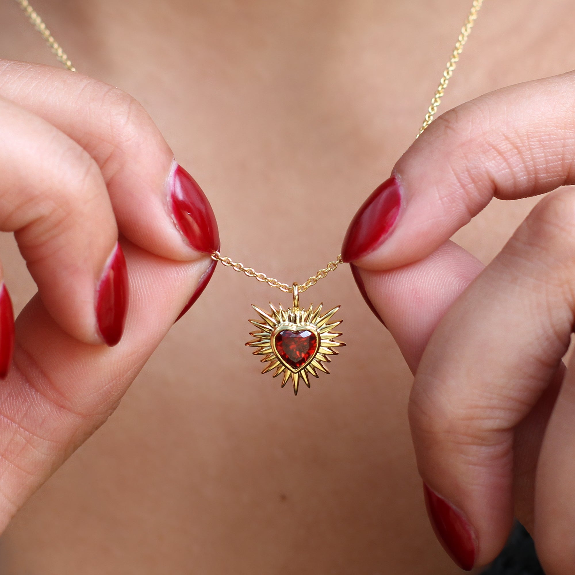 Personalised Gold & Red Sacred Heart Necklace & Earrings Set
