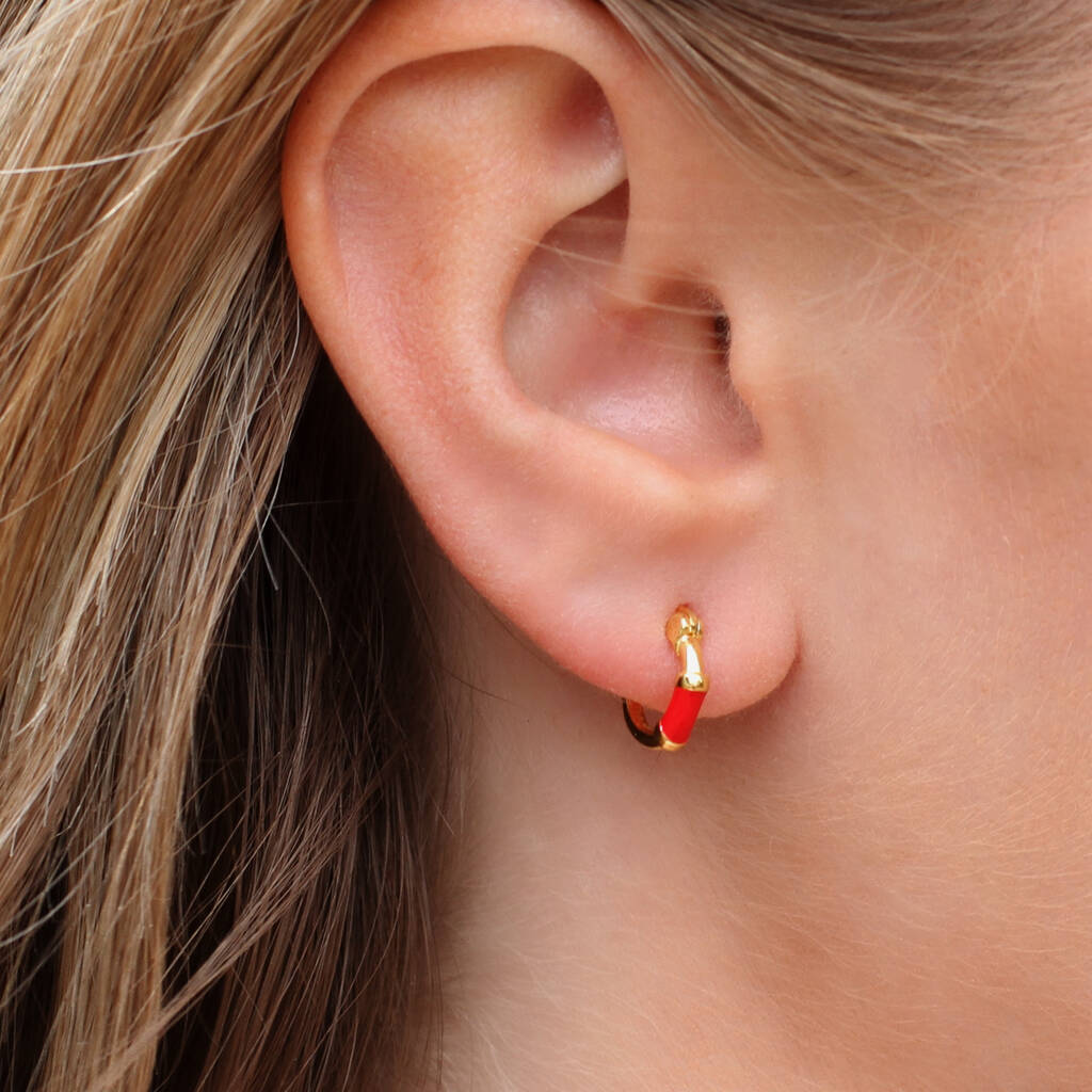 Gold Plated Silver And Enamel Huggie Hoop Earrings