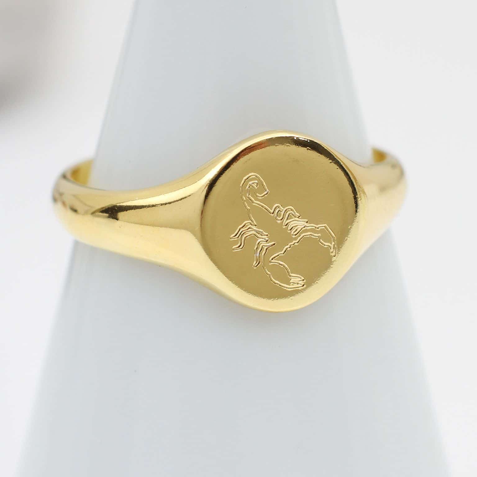 Sterling Silver, Yellow or Rose Gold Plated Zodiac Signet Ring