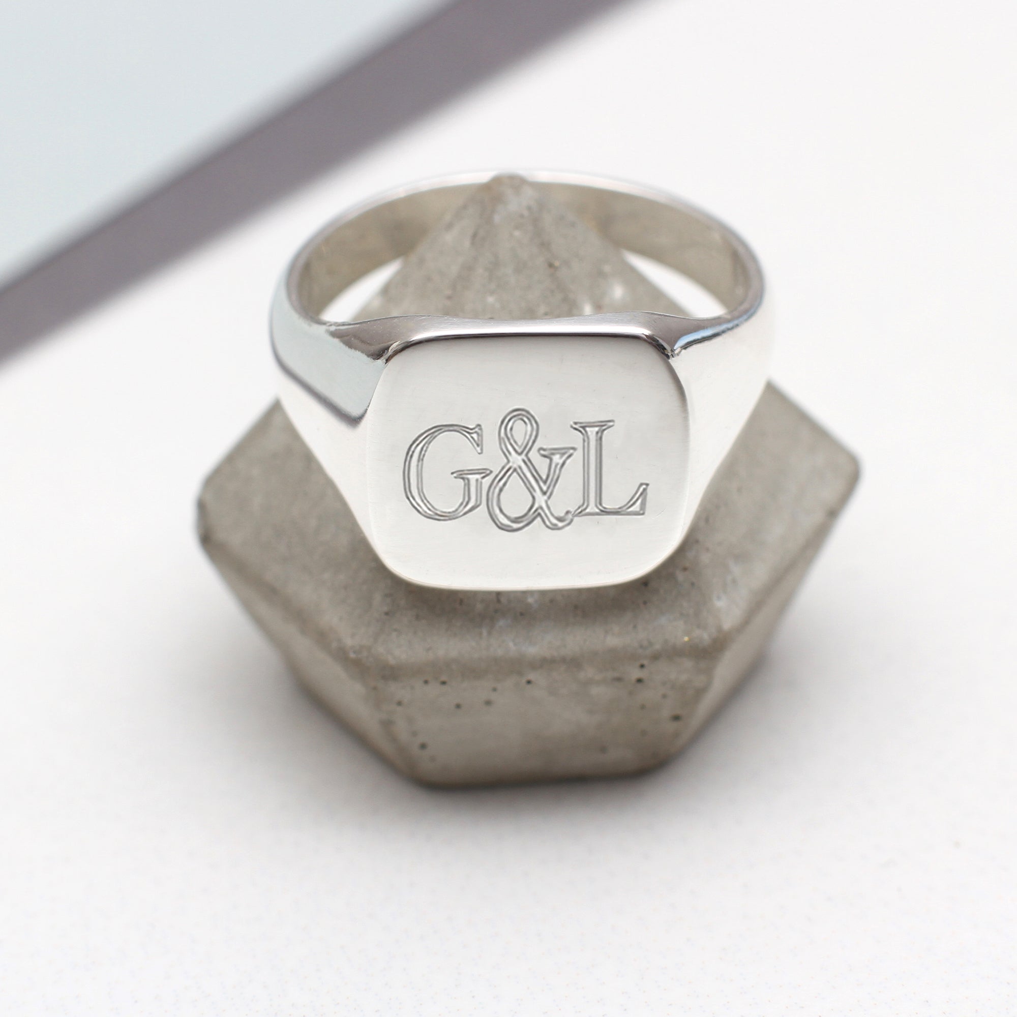 Mens Sterling Silver Monogram Square Signet Ring