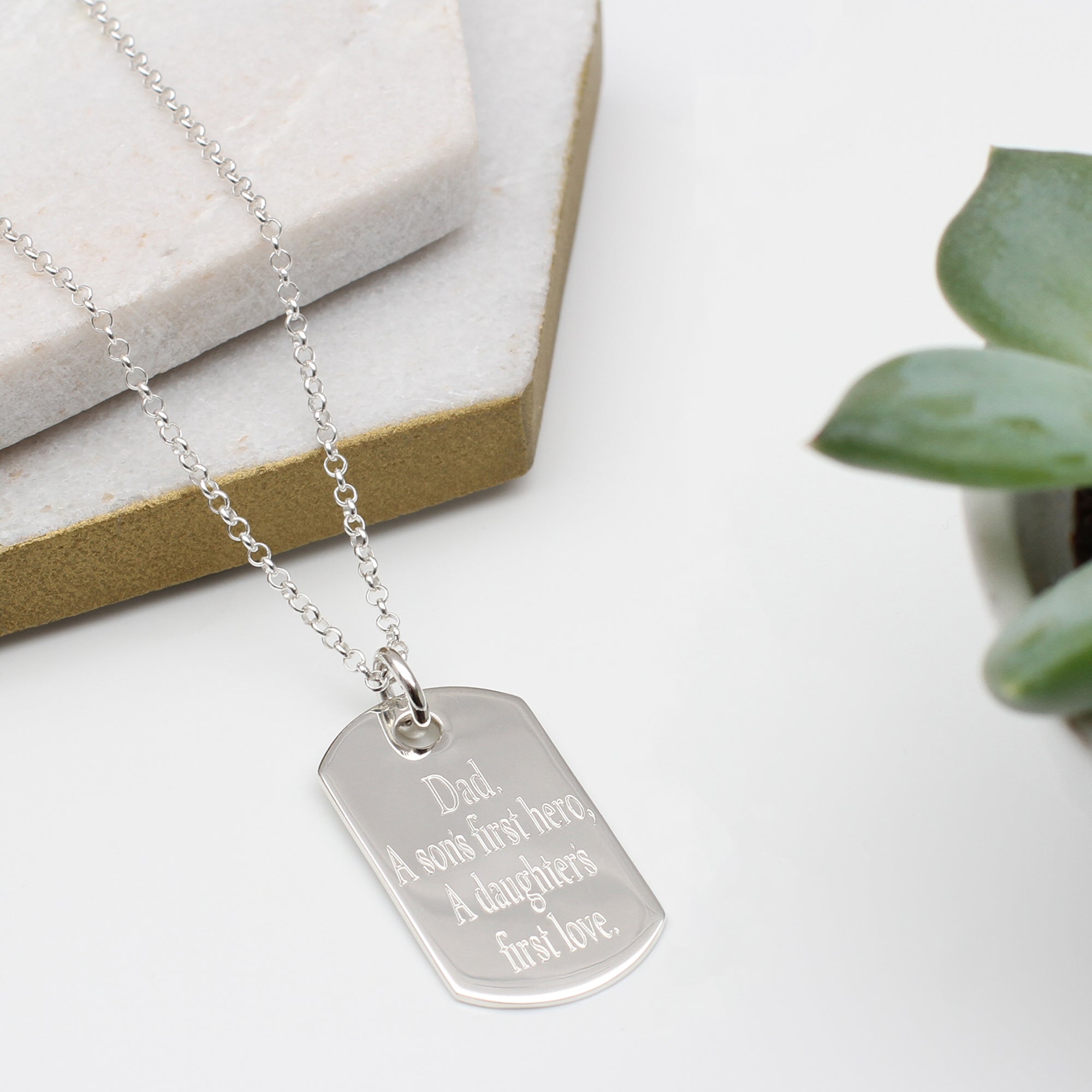 Men's Polished Sterling Silver Dog Tag Necklace